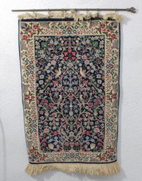 Vintage Persian Style Wall Hanging Rug Tapestry With Fringe & Rod  35 X 21.5