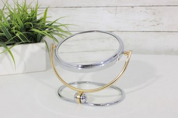 Vintage Tabletop Vanity Mirror  5.5' Round Swivel Mirror With Gold & Chrome Stand