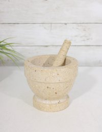 Stone Mortar & Pestle Set  Natural Speckled Stone Grinder  4.5' Tall