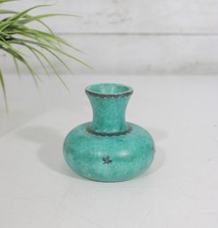 Gustavsberg Argenta Mini Vase Sweden Wilhelm Kage Green Silver Inlay 3'