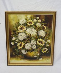 Vintage Floral Still Life Painting By Pia  27 X 23  Framed