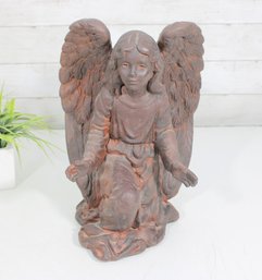 Vintage Angel Garden Statue Cherub Figure Rustic Terracotta Style 13.5'