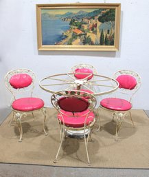 Vintage Wrought Iron Patio Dining Set  4 Chairs & Round Table Base  No Glass  28.5' H X 41.5' Round