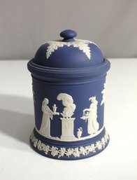 Antique Wedgwood Blue Jasperware Lidded Jar  Classical White Reliefs