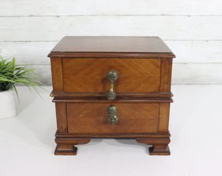Antique Two-Drawer Wooden Chest / Jewelry Box  Brass Pulls  10' H X 10' W
