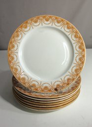 Set Of 8 Antique Gold-Rimmed Dinner Plates By Royal Worcester China Works  England