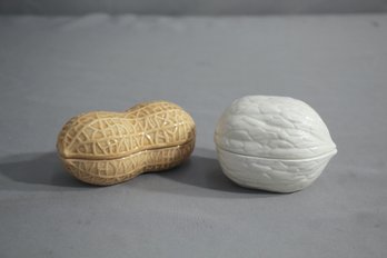 White Walnut & Tan Peanut In Shell Figurine Lidded Boxes By Lancy Lopez
