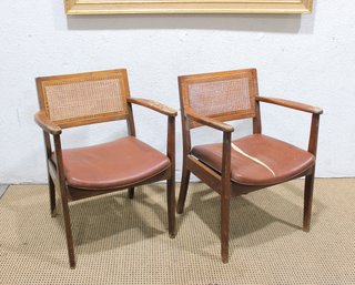 Pair Of Mid-Century Modern Armchairs By Nelson Equipment Co.  Cane Back & Vinyl Seats  30'H