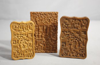 Trio Of Antique Hand Carved Sandalwood Card Cases