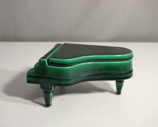 Vintage Green Grand Piano Shaped Music Box  Ceramic Trinket Box
