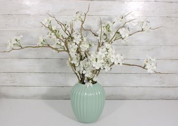 Mint Green Ribbed Ceramic Vase  Modern Decorative Vase  8' Tall