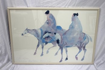 Pencil-Signed Native American Horseback Riders Art Print  27 X 39.5  Framed