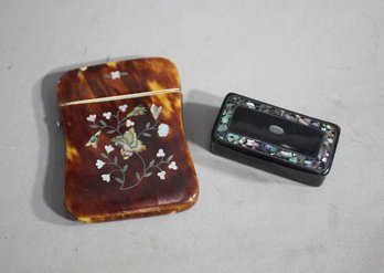 Vintage Tortoiseshell Calling Card Case & English Papier-Mch Snuff Box