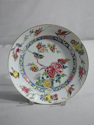 Vintage Chinese Famille Rose Porcelain Plate  With Birds And Peonies