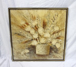 Vintage Textured Floral Still Life Painting By Stephen Kaye  27.5 X 27  Framed