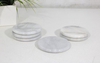 Set Of 6 White Marble Coasters With Cork Backing  3.5' Round Drink Coasters