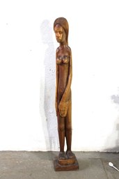 Hand-Carved Wooden Female Figure  57 Tall Tribal Art Sculpture