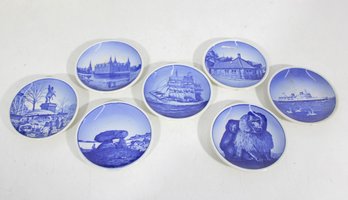 Set Of 6 Royal Copenhagen Blue & White Porcelain Mini Plates / Coasters  3' Denmark