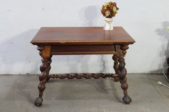 Antique Claw And Ball Footed Wood Table With Carved Details