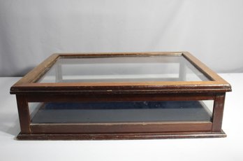 Antique Table Top Wooden Display Case With Glass Top  Velvet Lined Interior