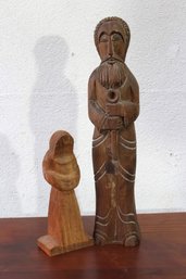 Pair Of Hand-Carved Wooden Figurines