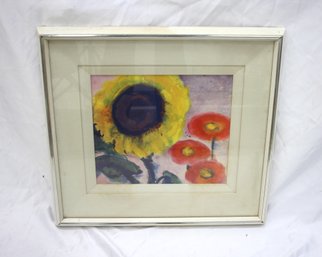 Vintage Sunflowers Watercolor Print By Nolde  18.5 X 20  Framed