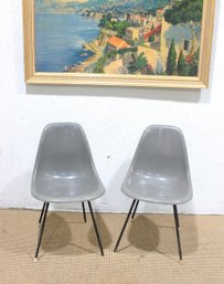 Pair Herman Miller Eames Fiberglass Dining Shell Chair In Gray- 31'H