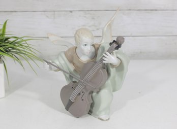 LLADR #5492 Heavenly Cellist Angel Figurine  Porcelain Cherub W/ Cello  8.5'  AS IS