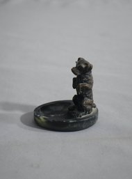 Vintage Black Marble And Bronze Dog Figurine Ashtray