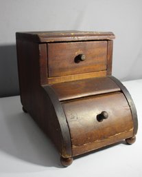 Antique Wooden Two-Drawer  Sewing Compartment Stand  Rustic Finish