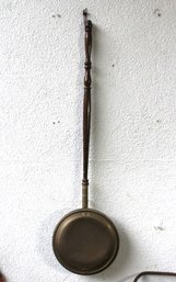 Vintage Brass Bed Warmer Pan Wood Handle Engraved Pocket Bed Warmer