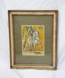 Vintage Equestrian Warrior Print  Signed  23.5 X 18  Framed