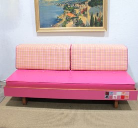 Vintage Modern Daybed With Decorative Tile Accent  Pink Upholstery 33' High X 76.5' Wide X 39' Deep