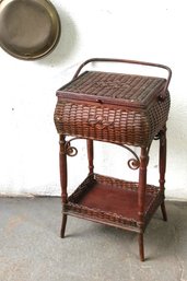 Vintage Wicker Sewing Basket Stand