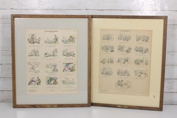 Pair Framed Wilhelm Busch Comic Prints  Mnchener Bilderbogen  22.5' X 19'