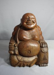 Vintage Hand Carved Teak Laughing Buddha