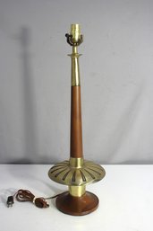 Vintage Mid-Century Modern Brass And Wood Table Lamp
