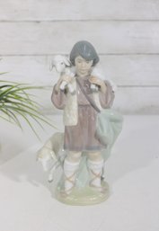 LLADR Shepherd Boy Nativity Figurine  Boy W/ Lamb  Porcelain Figure  8.5'