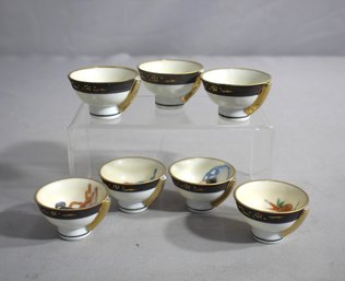 Set Of Seven Hand-Decorated Porcelain Sake Cups