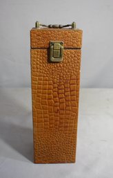 Vintage Wooden Wine Bottle Case Holder Faux Ostrich Leather Brass