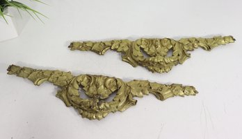 Pair Of Antique Gilt Metal Decorative Mounts / Furniture Ornaments  Rococo Style  5 X 17.5
