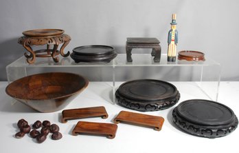 Group Lot Of Wooden Item -base Stands And More