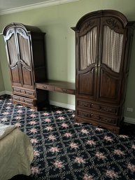 Vintage French Provincial Double Armoire Set With Integrated Desk