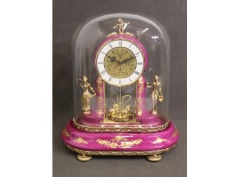 Hey Liberace, Got The Time? Spectacular Pink And Gold Hettich Skeleton Clock - Oval Glass Dome