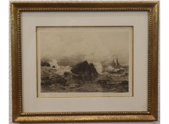 Vintage J.C. Nicoll Etching Reproduction - Atlantic Marine Scene, Plate Signed Lower Left, 1884 Pl 44