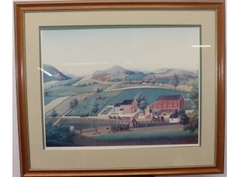 Framed Folk Art Print By John Rasmussen (1828-1895) -'John Van Reed Evans Homestead And Farmscape'