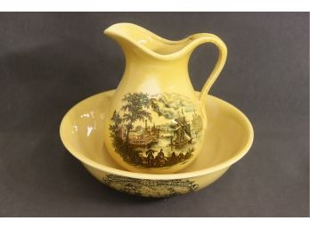 Vintage Ironstone Pitcher And Basin: Royal Staffordshire 'Constitution 1797'  & Royal Crownford 'Safe Harbour'