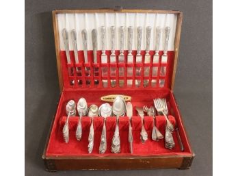 Plentiful Mix Of Vintage Flatware (some Silver Plate) In Oneida Anti-Tarnish Wood Case