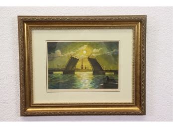 Signed & Framed St. Petersburg Sunset At Palace Bridge - Signed Lower Right