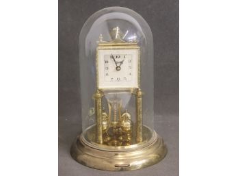 Impressive Schatz Skeleton Clock With Square Face & Glass Dome